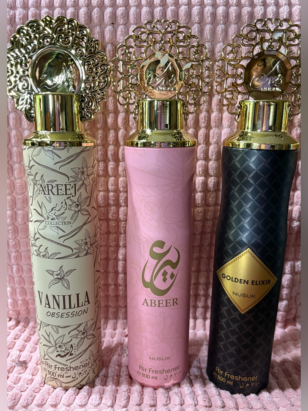SET OF 3 Areej Vanilla Obsession • Abeer • Nusuk Golden Elixir Air Freshener